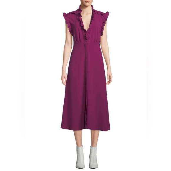 IRO Dresses & Skirts - IRO Purple Hurray Ruffle Split Hem V-Neck Midi Dress 38 NWT